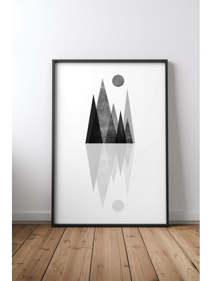 Keyf Home Scandi Mountain Reflection Siyah Çerçeveli Mdf Tablo Poster Salon Duvar Dekoru Hediye