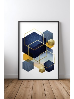 Keyf Home Navy Gold Luxe Siyah Çerçeveli Mdf Tablo Poster Salon Duvar Dekoru Hediye