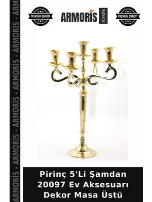 Armoris Pirinç 5'li Şamdan 20097 Ev Aksesuarı Dekor Masa Üstü