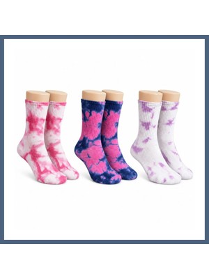 Bezos Unisex Batik Desenli Çorap 3'lü Set Pamuklu Renkli Uzun Soket Dikişsiz Nefes Alan Günlük Spor Çorabı BZS10