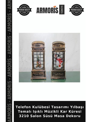 Armoris Telefon Kulübesi Tasarımı Yılbaşı Temalı Işıklı Müzikli Kar Küresi 3210 Salon Süsü Masa Dekoru