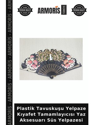 Armoris Plastik Tavuskuşu Yelpaze Kıyafet Tamamlayıcısı Yaz Aksesuarı Süs Yelpazesi