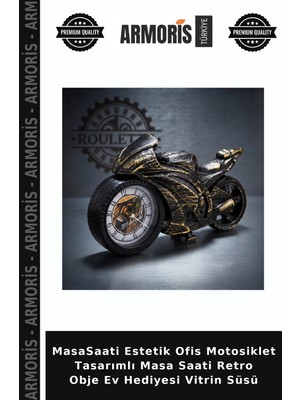 Armoris Masasaati Estetik Ofis Motosiklet Tasarımlı Masa Saati Retro Obje Ev Hediyesi Vitrin Süsü