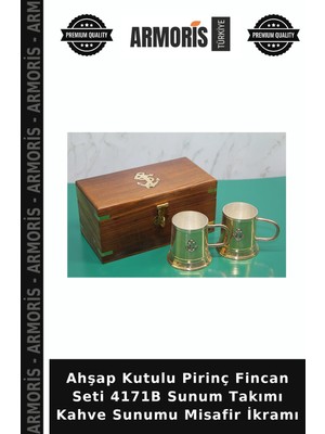 Armoris Ahşap Kutulu Pirinç Fincan Seti 4171B Sunum Takımı Kahve Sunumu Misafir Ikramı