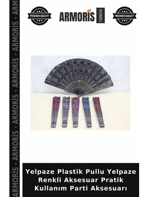 Armoris Yelpaze Plastik Pullu Yelpaze Renkli Aksesuar Pratik Kullanım Parti Aksesuarı