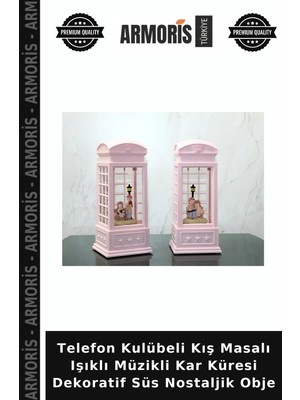 Armoris Telefon Kulübeli Kış Masalı Işıklı Müzikli Kar Küresi Dekoratif Süs Nostaljik Obje