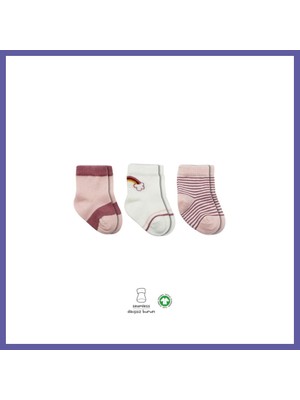Nida 3'lü Penye Rainbow Soket Çorap BS10113 Pudra · Beden: 0-3 Ay · Renk: Pudra Nıda