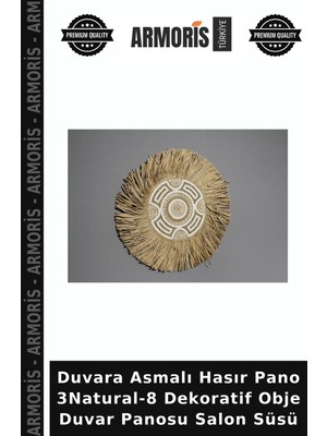 Armoris Duvara Asmalı Hasır Pano 3natural-8 Dekoratif Obje Duvar Panosu Salon Süsü