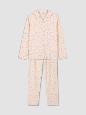 LC Waikiki Lc Waıkıkı Pembe Gömlek Yaka Baskılı Kız Çocuk Pijama Takımı