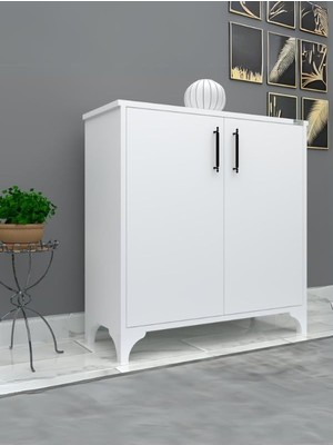 %100 Mdf 2 Kapaklı Küp Üstü Beyaz Ayakkabılık