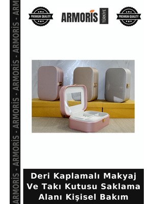 Armoris Deri Kaplamalı Makyaj ve Takı Kutusu Saklama Alanı Kişisel Bakım