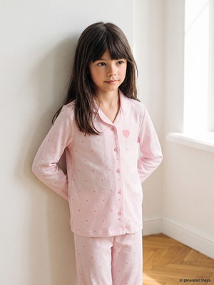 LC Waikiki Lcw Kids Pembe Gömlek Yaka Kız Çocuk Pijama Takım