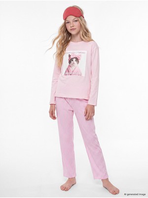 LC Waikiki Lcw Kids Pembe Baskılı Kız Çocuk Pijama Takımı