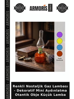 Armoris Renkli Nostaljik Gaz Lambası - Dekoratif Mini Aydınlatma Otantik Obje Küçük Lamba