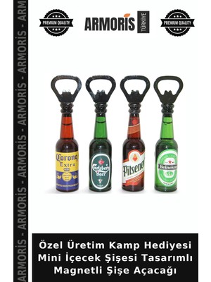 Armoris Özel Üretim Kamp Hediyesi Mini Içecek Şişesi Tasarımlı Magnetli Şişe Açacağı