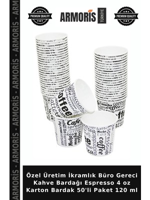 Armoris Özel Üretim Ikramlık Büro Gereci Kahve Bardağı Espresso 4 Oz Karton Bardak 50'li Paket 120 ml