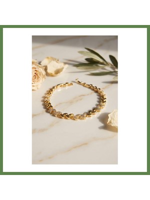 Bezos Gold Renk Pirinç Zirkon Taşlı Başak Model Kadın Bileklik HB006