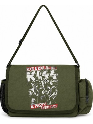 Sevbano Kiss Rock Metal Müzik Grubu Baskılı Okul, Spor, Ofis Çok Amaçlı Postacı Çantası