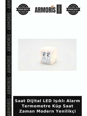 Armoris Saat Dijital LED Işıklı Alarm Termometre Küp Saat Zaman Modern Yenilikçi