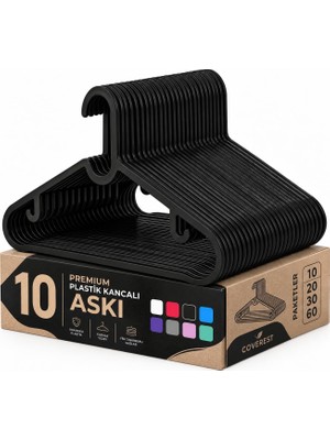Üstüner Coverest 10 Adet Slim Plastik Elbise Askısı, Gardrop Için Alan Tasarruflu Pantolon Gömlek Ceket Etek Askısı, Kıyafet Askısı, 39.5 cm x 17.5 cm (10, Siyah)