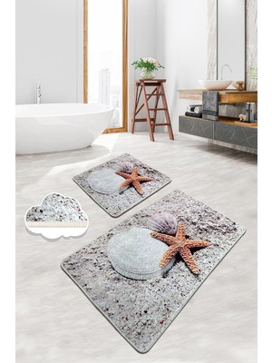 Gy Atelier Starfısh 2li Set Banyo Halısı Paspas Yıkanabilir Kaymaz Taban Klozet Takımı