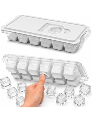 OEM Kapaklı Plastik Buz Kalıbı Silikon Tabanlı 12LI Buzmatik Kolay Çıkarılır ve Doldurulabilir Sızdırmaz Saklama Kabı (Beyaz)