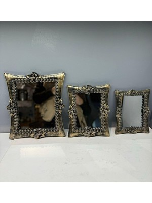 Gy Atelier Peramari Dekoratif Polyester Üçlü Kare Ayna Takımı Gold-Siyah Eskitme Gold Siyah