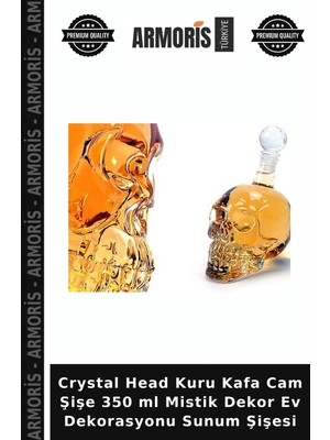 Armoris Crystal Head Kuru Kafa Cam Şişe 350 ml Mistik Dekor Ev Dekorasyonu Sunum Şişesi