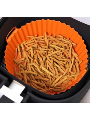 OEM Güncelçarşı Airfryer Silikon Pişirme Kabı 20X5 cm Bpa Içermez Airfryer Pişirme Kağıdı, Yapışmaz Kolay Temizlenir, Silikon Pişirme Kalıbı (Turuncu)