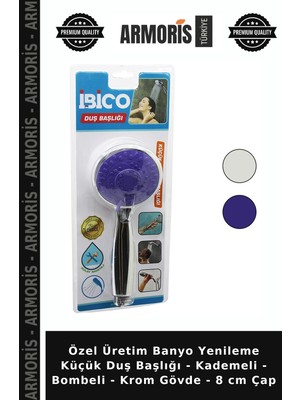 Armoris Özel Üretim Banyo Yenileme Küçük Duş Başlığı - Kademeli - Bombeli - Krom Gövde - 8 cm Çap