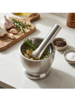OEM Deconox Paslanmaz Çelik Havan Küçük Boy, Tokmaklı Baharat Ezici ve Öğütücü, Sarımsak Tuz Karabiber Ot Sos Hazırlama, 10 cm Yükseklik, 10 cm Ağız