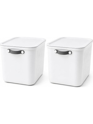 Odea 23 Lt Kapaklı 2 Adet Organizer Kutu – Yan Kulplu Büyük Boy Plastik Saklama ve Depolama Kutusu – Çok Amaçlı Düzenleyici Kutu – Dolap, Banyo, Ofis ve Oyuncak Düzeni Için (40X30X25CM) (Beyaz)