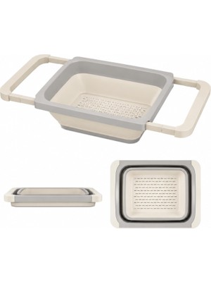 OEM Ayarlanabilir Katlanır Lavabo Süzgeci, 6,3 Litre, Plastik ve Silikon, Aç Kapa Mutfak Için Tezgah Üstü Pratik Sürgülü Süzgeç, Gıda Ile Temasa Uygun, Bpa Içermez (Bej)