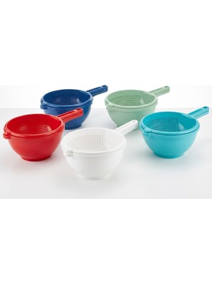 OEM Orret Home 2 Katlı Saplı Plastik Süzgeç Alt Hazneli Makarna Süzgeci Meyve Sebze Yıkama Süzgeci Hazneli Pratik Mutfak Süzgeci (Asorti Renk)