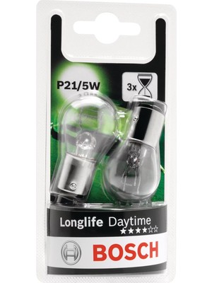 OEM Bosch Longlife P21/5W Gündüz Sürüş Ampulü, X3 Uzun Ömürlü 2li Paket, Stop ve Park Lambası Için, Sarı-Beyaz
