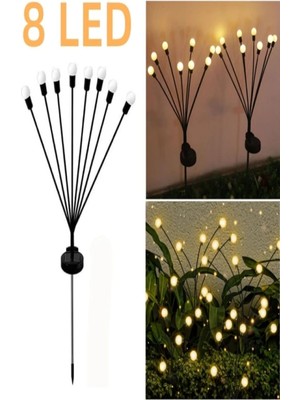 2 Adet 8 LED Li Güneş Enerjili Ateş Böceği Balkon Bahçe Lambası (2 Adet)