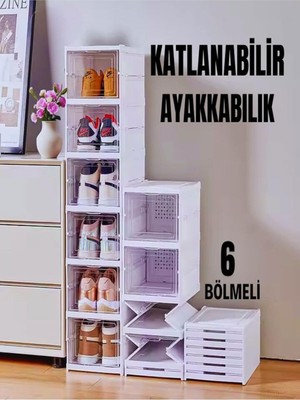 Odea Katlanabilir Ayakkabılık, 6 Bölmeli Taşınabilir Ayakkabı Düzenleyici, Beyaz