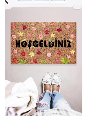 Odea Hoşgeldiniz Çiçekli Çok Amaçlı Iç ve Dış Mekan Dekoratif Kapı Önü Paspası 45X70