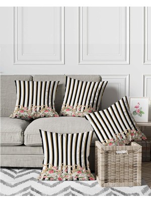 Odea Vintage Model Pembe Gül Desenli Dijital Baskılı Dekoratif Kırlent Yastık Kılıfı