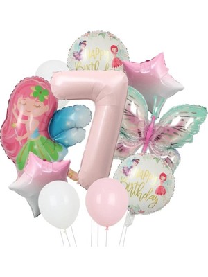 Vuralsin38 Peri Kızı Kelebekli Doğum Günü Yaş Balon Set, 7
