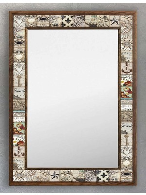 Odea Oscar Stone Decor Ahşap Çerçeveli Mozaik (Mermer) Ayna 53X73 cm Seramik Desenli-Vintage-Eskitme Ayna