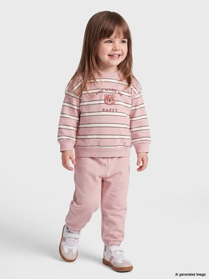LC Waikiki Lcw Baby Ekru Çizgili Kız Bebek Takım