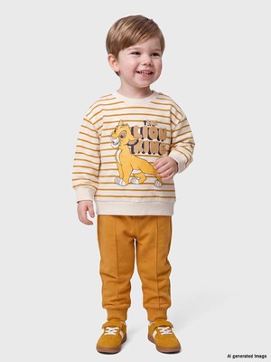 LC Waikiki Lcw Baby Bej Aslan Kral Baskılı Çizgili Erkek Bebek Takım