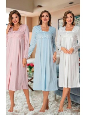 OEM Kadın Pembe Dantelli Hamile Lohusa Gecelik, L, 7013-86D0018319061