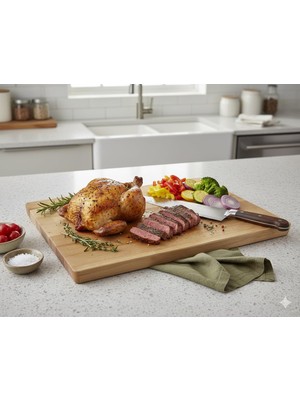 OEM Xxl Profesyonel Kesme Tahtası | Masif Kayın Ağacı | 56X30 cm 3cm Kalınlık | Çift Taraflı Doğrama, Et (Steak) ve Sunum Tahtası | Şef Tipi Mutfak Ekipmanı