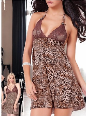 Özkaya Store Miorre Leopar Boyundan Bağlı Gecelik Külot Takım,leopar L/xl