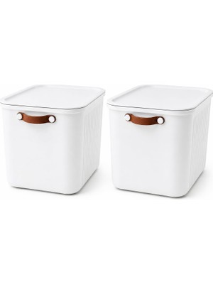 OEM 23 Lt Kapaklı 2 Adet Beyaz Organizer Kutu – Yan Kulplu Büyük Boy Plastik Saklama ve Depolama Kutusu – Çok Amaçlı Düzenleyici Kutu – Dolap, Banyo, Ofis ve Oyuncak Düzeni Için (40X30X25CM)
