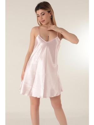 OEM Miorre Ince Askılı Mini Saten Gecelik L-Xl Somon