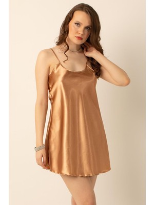 Özkaya Store Miorre Ince Askılı Mini Saten Gecelik,somun L/xl