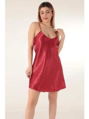 Özkaya Store Miorre Ince Askılı Mini Saten Gecelik,kırmızı 2xl